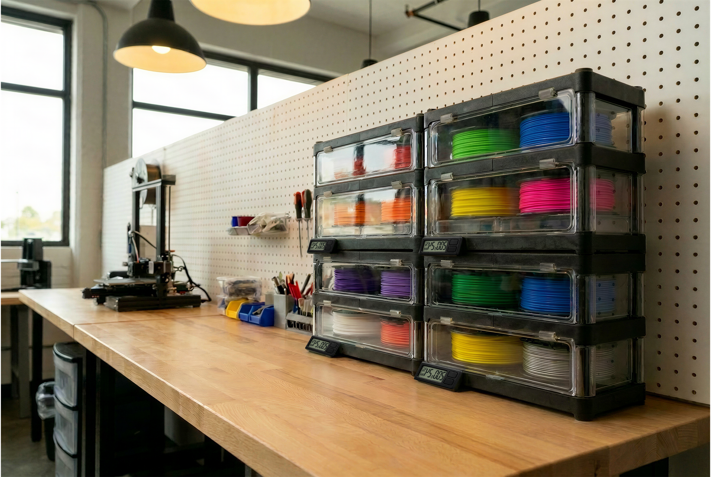 Weylo modular filament storage in a maker workspace
